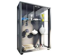 VCM Sammelvitrine Standvitrine Glasvitrine Glasregal Vitrine Glas Schaukasten ohne Beleuchtung Silber Sintalo