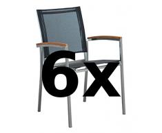 ASS 6Stk Designer Gartenstuhl mit Armlehne Kuba-SCHWARZ Gartensesse Stapelsessel Stapelstuhl Sessel Edelstahl Batyline Textilene Teak stapelbar sehr robust Gastroqualität