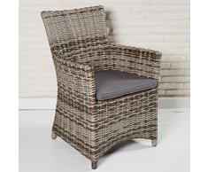 Wholesaler GmbH Poly Rattan Gartenmöbel Armlehnstuhl Sevilla Gartenstuhl für die Terrasse oder Garten - Gartensessel in braun mit Rückenlehne und Kissen