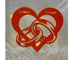 Personalisiert 3d Holz Led Licht Schlaf-Zimmer Lampe Motiv Design Herz-en Ring-e Partner Geschenk-e für-s mit Name-n Datum zum Jahrestag Hochzeit Verlobung Ich liebe dich unendlich Männer Frauen