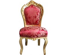 Casa Padrino Barock Esszimmer Stuhl Bordeaux Muster/Gold ohne Armlehnen - Antik Möbel