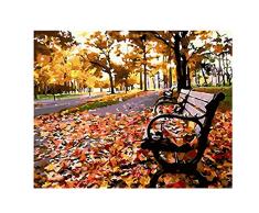 Malen Nach Zahlen Parkbänke Laub Fallen Landschaft Bild Zeichnung Wohnzimmer Acryl Einzigartige Geschenke Leinen Dekor Kunst 40X50Cm