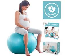BabyGO Gymnastikball Schwangerschaft Sitzball Büro Schwangere Yoga Pezziball 75cm + KOSTENLOSE ÜBUNGSHEFT für Geburt Rückbildung Beckenbodentraining & Fitness Anti-Burst 1000KG Pezzi Ball