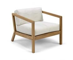 Skagerak Virkelyst Garten-Armlehnstuhl/Sessel, Teak weiß Barriere®Panama Gestell Teak inkl. Sitz-Rückenkissen