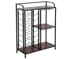HOMCOM Weinschrank Weinständer Weinregal Weinhalter 21 Flaschen 3 Staufächer Schwarz Braun L74 x B30,5 x H99 cm