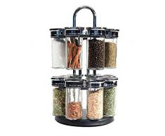 Je Cherche UNE Idée KB5669 Gewürzkarussell zweistöckig mit 16 Glas-/Kunststoffgefäßen durchsichtig/schwarz, 19 x 19 x 31,5 cm