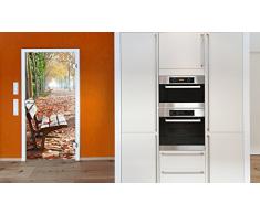 posterdepot ktt0640 Türtapete Türposter Einsame Parkbank an Einer Allee-Herbststimmung-Größe 93 x 205 cm