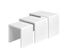 Homfa Couchtisch 3er-Set Satztisch Beistelltisch weiß Hochglanz-lackierter Sofatisch Kaffeetisch Teetisch,30kg-50kg belastbar