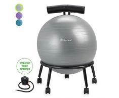 gaiam Custom-Fit Balance Ball Chair - Exercise Stability Ball Adjustable Desk Chair for Home or Office with 55cm Yoga Ball, Air Pump, Exercise Guide and Satisfaction Guarantee, Grey