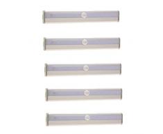 MCTECH 5 Stück Kaltweiß Nachtlicht 10 LEDs Kabellos Schranklampe mit Bewegungsmelder Sensor und Magnetstreifen Für Schrank Wandschrank Unter-Kabinett Bar-Licht-Lampe