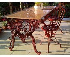Casa Padrino Jugendstil Gartenmöbel Set - 1 Tisch + 4 Stühle - Antik Stil Design 180 cm - Eisen mit massiver Marmorplatte