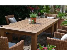 bomey Teak Sitzgruppe Garten Garnitur Tisch (200x100) und 6 Sessel/Stühle Rattan und recyceltes Teak Java 6