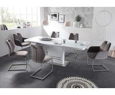 Stolkom 22181-7tlg Essgruppe ausziehbar Glas Grau Esstisch Glastisch Ausziehtisch
