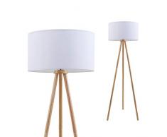 Briloner Leuchten Stehleuchte, Wohnzimmerlampe, Stoffschirm in weiß, E27, inkl. Schnurschalter, Holz, 60 W, 455x1.48mm (DxH)