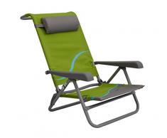 Meerweh Erwachsene Campingstuhl Strandstuhl mit verstellbarer Rückenlehne und Kopfpolster Klappstuhl Anglerstuhl, grün/grau, grün/grau, XXL, 20031