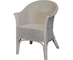 Rattansessel Natur in der Farbe Weiss Rattanstuhl Lounge/Wartezimmerstuhl Esszimmerstuhl weiß mit Armlehne Gastro Hell Korb