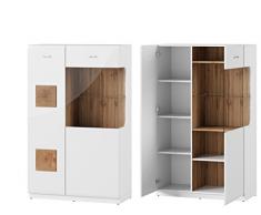 Vitrine Vitrinenschrank Standvitrine WOOD Weiß Hochglanz (Ohne Beleuuchtung)