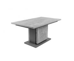 HOMEXPERTS Säulentisch mit Auszug BÄRBEL 160cm / Esszimmertisch grau / Ess-Tisch auf 210 cm ausziehbar / Melamin Light Atelier anthrazit Auszugstisch in Beton-Optik / 160-215 x 75 x 80 cm