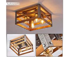 Deckenleuchte Mallard, Deckenlampe aus Holz/Metall in Braun/Silber, 4-flammig, 4 x E27-Fassung max. 28 Watt, eckige Leuchte im Retro/Vintage Design, LED geeignet