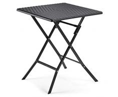 songmics tisch, Klapptisch, balkontisch, kleiner Gartentisch mit Kunststoffoberfläche im Polyrattan, wasserfest, stabile Standbeine aus Eisen, Huf-artige Füße, 62 x 62 x 73 cm, schwarz GPT03BK