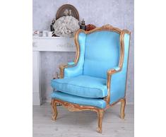 Königlicher Ohrensessel, Armsessel, Barocksessel, Polstersessel, Sessel, Armlehnensessel - Louis-Seize - mit königlichem Ambiente im Rokoko-Stil in Blau mit vergoldetem Rahmen - Palazzo Exclusive