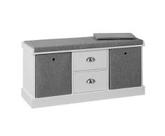 SoBuy FSR66-HG Sitzkommode Sitzbank mit Stauraum Schuhbank mit Sitzfläche mit 2 grauen Körben und 2 Schubladen Weiß BHT ca.: 100x50x35cm