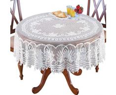 Runde Tischdecke 180 cm Lace Tablecloth Vintage Elegante Blumen Rosenmuster Table Covers Valentinstag Hause Hochzeit Party Decor Abdeckung für Küche Esstisch (Weiß)