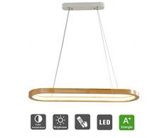 LED Pendelleuchte Holz Dimmbar, Holz Esstischleuchte Höhenverstellbar, Eiche Holz Pendellampe, Strukturiert, Acryl Schirmen Holzlampe, Fernbedienung, Lichtbögen Rechteckig, 40W, 2500 Lumen, Länge 90cm