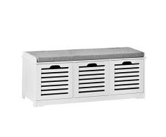 SoBuy FSR23-W Moderne Schuhtruhe Sitzkommode mit 3 Körben Sitzbank Schuhschrank mit Sitzkissen Spieltruhe BHT ca: 105x43x35cm