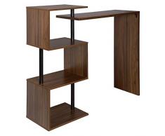 WOLTU Bartisch BT27dc Stehtisch Bistrotisch Bartheke Tresentisch, mit 3 Ablagefläche, drehbar, Metall, MDF, 134x38x112cm(BxTxH), Dunkelbuche