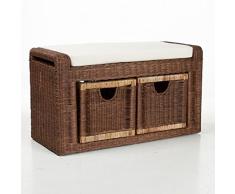 EMAN Möbelvertrieb Rattanbank Rattanbox mit Sitzkissen | Sitzbank Bank Rattan Kolonial 2X Schublade