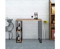 WOLTU Bartisch BT25hei Stehtisch Bistrotisch Bartheke Tresentisch, mit 2 Ablagefläche, Metallgestell, MDF, 120x50x105cm(BxTxH), Hell Eiche
