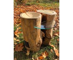 Baumstamm Tisch Couchtisch Beistelltisch Rustikal Echt Holz Massiv Holz auf Rollen Glas Wohnzimmer Couchtisch rund