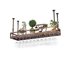 Weinregal Metall HäNgeweinregal Wandregal Weinflaschen Flaschenregal - Hanging Home/European Bar Tisch Weinregal Dekoration, Upside Down Becher Rack-120 × 35 cm_Bronze