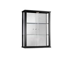K-Möbel Glasvitrine in Schwarz (80x60x25 cm) mit 2 höhenverstellbaren Glasböden aus ESG, LED und Spiegel; beleuchet; perfekt für Sammler;