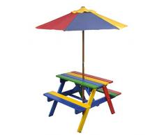Outdoor Tischbänke Set, Kinder Picknicktisch & Bänke mit arasol Kinder Garten Picknick-Sitz Gartenmöbel für Kinder und Kinder, rot, gelb, blau und grün