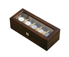 L.TSA Watch Organizer 5 Slots Holz Uhrenbox Klarglas Holz Uhren Vitrine Schmuck Aufbewahrungsbox mit abnehmbaren weichen Kissen für Geschenkboxen