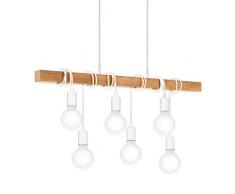 EGLO Pendellampe Townshend, 6 flammige Vintage Pendelleuchte im Industrial Design, Retro Hängelampe aus Stahl und Holz, Farbe: Weiß, braun, Fassung: E27