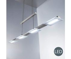 B.K.Licht I LED Pendelleuchte inkl. 4x 4W Platinen I 330lm I Höhenverstellbar I 3.000K warmweiß I Länge: 87cm I Echtglas I Matt-Nickel I Deckenlampe