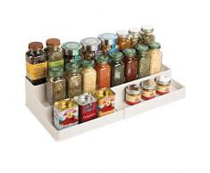mDesign Gewürzregal für Küchenschrank oder Arbeitsfläche – ausziehbarer Gewürzständer für Ordnung in der Küche – Gewürzregal mit 3 Ebenen aus Kunststoff – beige