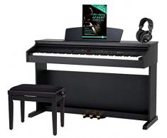 Classic Cantabile DP-50 SM E-Piano SET (Digitalpiano mit Hammermechanik, 88 Tasten, 2 Anschlüsse für Kopfhörer, USB, LED, 3 Pedale, Piano für Anfänger, Pianobank, Kopfhörer, Klavierschule) schwarz
