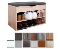RICOO WM032-ES-A, Schuhregal, 60x42x30 cm, Klein, Holz Eiche-Sonoma, Sitzbank mit Stauraum, Sitztruhe, Schuhschrank, Sitzkissen, Schuhbank Aufklappbar