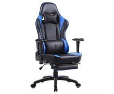 Dowinx Gaming Stuhl Ergonomischer Racing Stil Lehnstuhl mit Massage Lordosenstütze, Büro Sessel für Computer-PU-Leder-E-Sport-Gamer Stühle mit Ausziehbarem Fußraste (schwarz&blau)