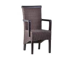 MiaMöbel Armlehnstuhl 53x98x57 cm Modern Massivholz Rattan Mahagoni Braun