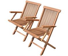 Divero GL05038_SL 2er Set Balkonstuhl Klappstuhl Teakstuhl Gartenstuhl – Teakholz Stuhl für Terrasse Camping – kompakt klappbar behandelt – Natur-braun