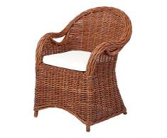 LEBENSwohnART Rattan-Sessel Charlotte Natural-Brown mit Sitzkissen Garten Armlehnstuhl Stuhl