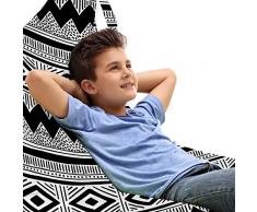 ABAKUHAUS Einfarbig Unicorn Toy Bag Lounger Stuhl, Zickzacks India Einzelheiten, Hochleistungskuscheltieraufbewahrung mit Griff, Charcoal Grau und Weiß