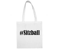Tasche #Sitzball Größe 38x42 Farbe Weiss Druck Schwarz