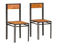 Festnight Esszimmerstühle 2 STK. | Modern Esszimmer Stuhl | Küchenstuhl | Essstühle | Massiv Akazienholz mit Sheesham Finish und Stahlrahmen | 43 x 43 x 90 cm