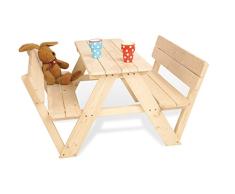 Pinolino Kindersitzgarnitur Nicki für 4 mit Lehne, aus massivem Holz, 2 Bänke mit Rückenlehne, 1 Tisch, empfohlen ab 2 Jahren, natur